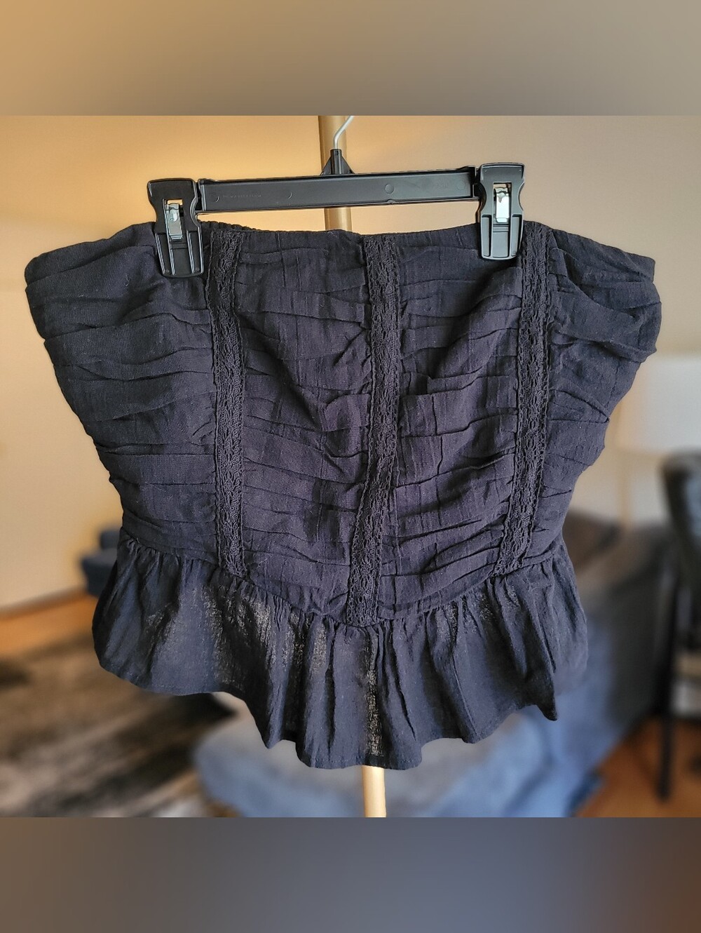 Free People Fun In The Sun Top Black Strapless Ruffled Peplum Crop Top Size M - Picture 5 of 11